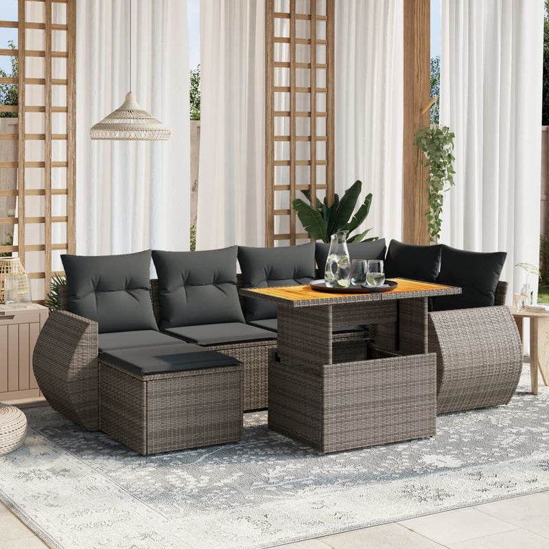 7 Piece Garden Sofa Set with Cushions Grey Poly Rattan