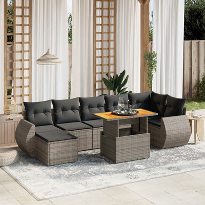 8 Piece Garden Sofa Set with Cushions Grey Poly Rattan