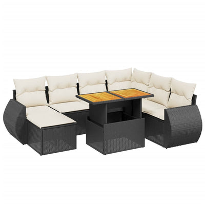 8 Piece Garden Sofa Set with Cushions Black Poly Rattan