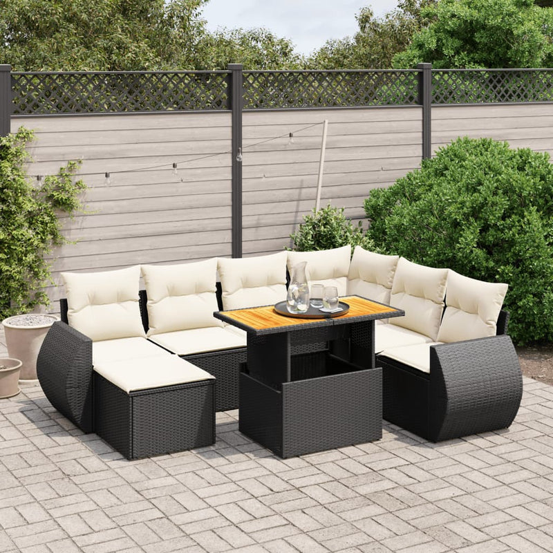 8 Piece Garden Sofa Set with Cushions Black Poly Rattan