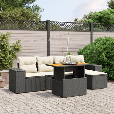 6 Piece Garden Sofa Set with Cushions Black Poly Rattan