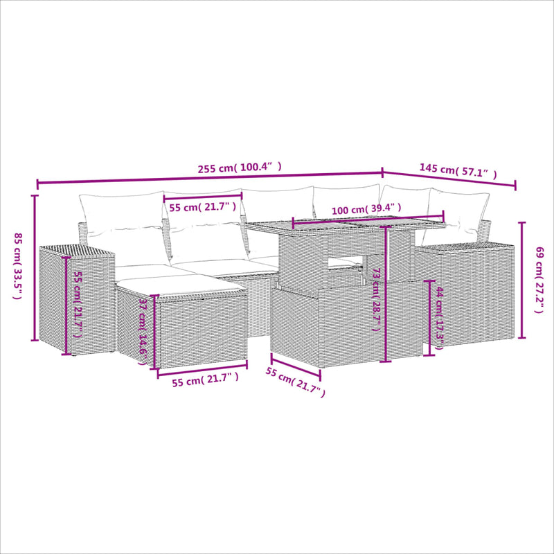 7 Piece Garden Sofa Set with Cushions Grey Poly Rattan