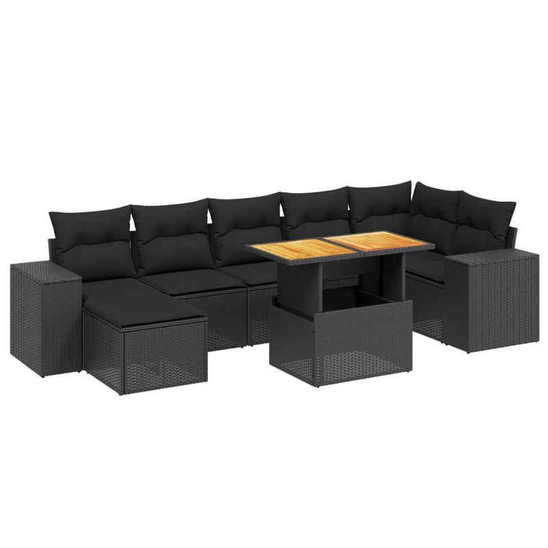 8 Piece Garden Sofa Set with Cushions Black Poly Rattan