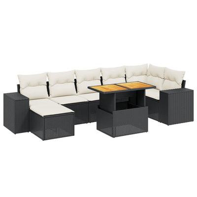 8 Piece Garden Sofa Set with Cushions Black Poly Rattan