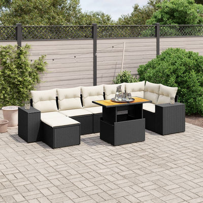 8 Piece Garden Sofa Set with Cushions Black Poly Rattan