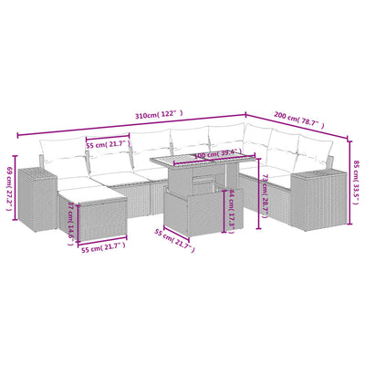 9 Piece Garden Sofa Set with Cushions Grey Poly Rattan