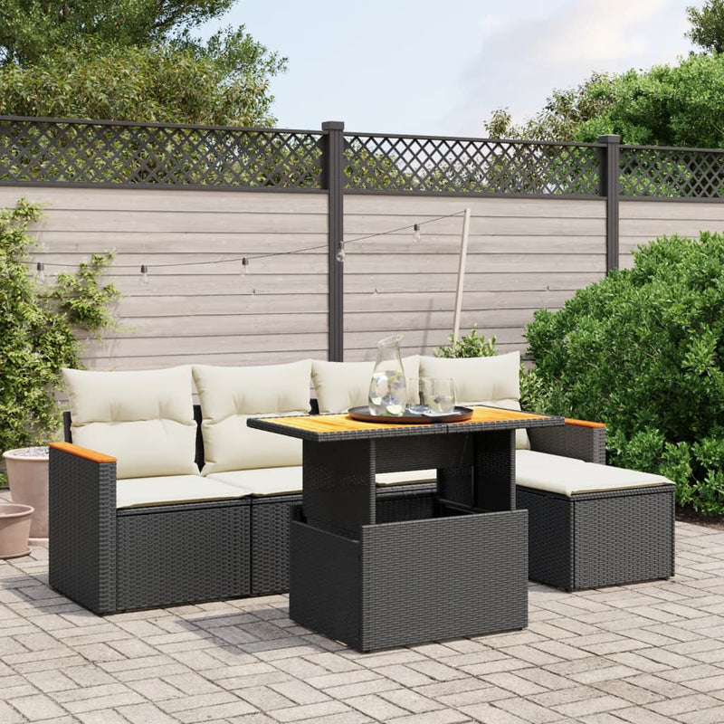 6 Piece Garden Sofa Set with Cushions Black Poly Rattan