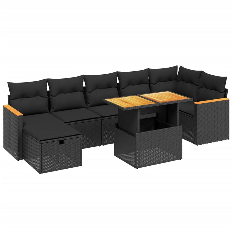 8 Piece Garden Sofa Set with Cushions Black Poly Rattan