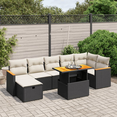 8 Piece Garden Sofa Set with Cushions Black Poly Rattan