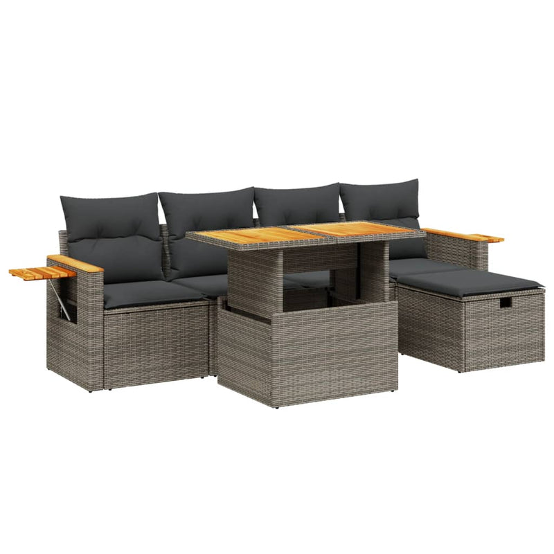 6 Piece Garden Sofa Set with Cushions Grey Poly Rattan