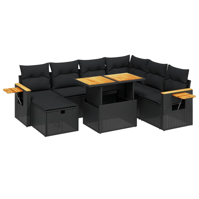 8 Piece Garden Sofa Set with Cushions Black Poly Rattan