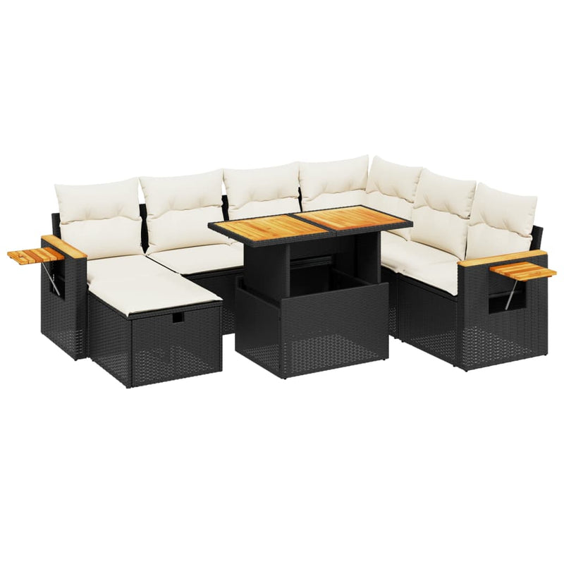 8 Piece Garden Sofa Set with Cushions Black Poly Rattan