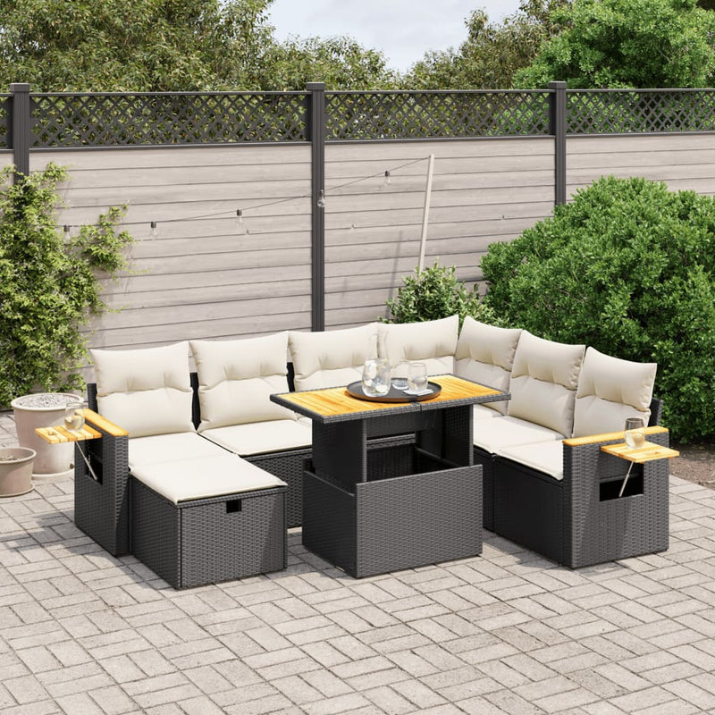 8 Piece Garden Sofa Set with Cushions Black Poly Rattan