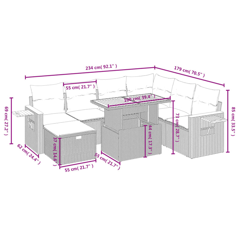 8 Piece Garden Sofa Set with Cushions Grey Poly Rattan