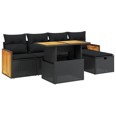 6 Piece Garden Sofa Set with Cushions Black Poly Rattan