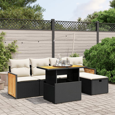 6 Piece Garden Sofa Set with Cushions Black Poly Rattan