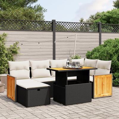 7 Piece Garden Sofa Set with Cushions Black Poly Rattan