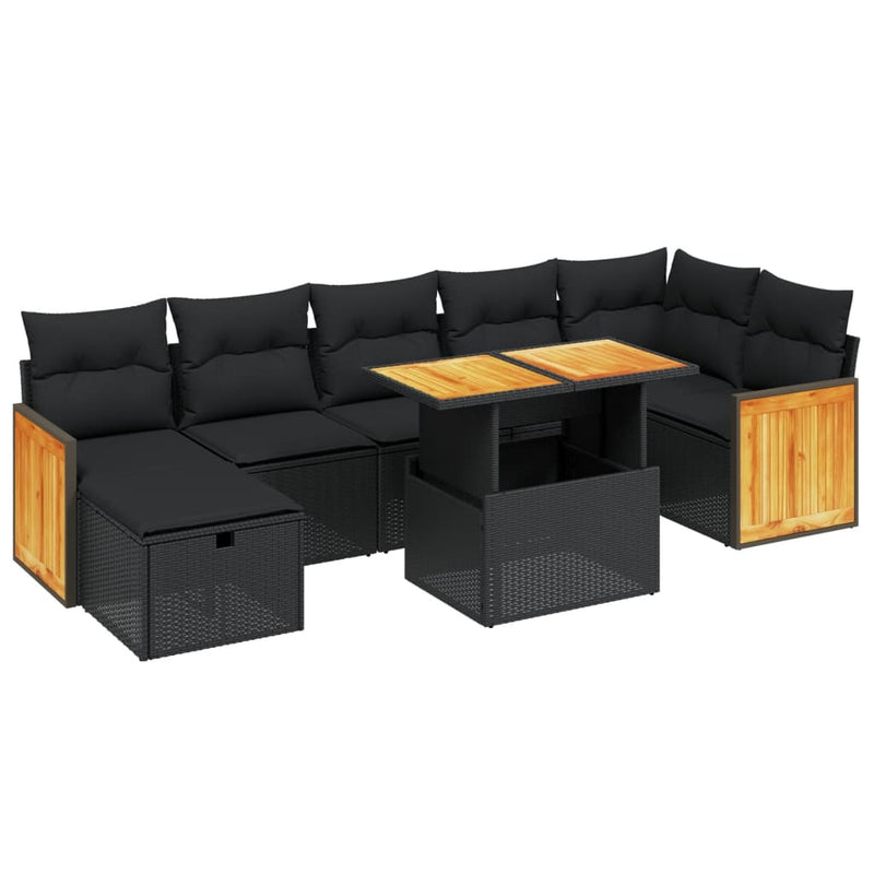 8 Piece Garden Sofa Set with Cushions Black Poly Rattan