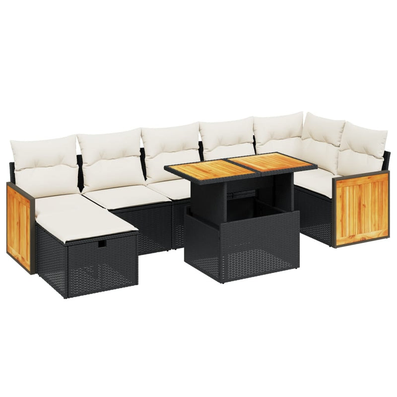 8 Piece Garden Sofa Set with Cushions Black Poly Rattan