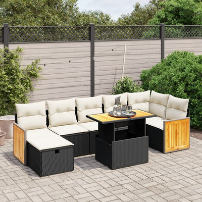 8 Piece Garden Sofa Set with Cushions Black Poly Rattan