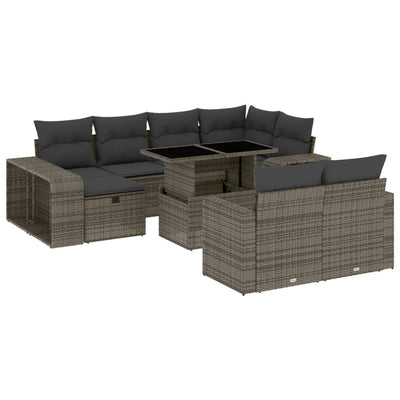 11 Piece Garden Sofa Set with Cushions Grey Poly Rattan