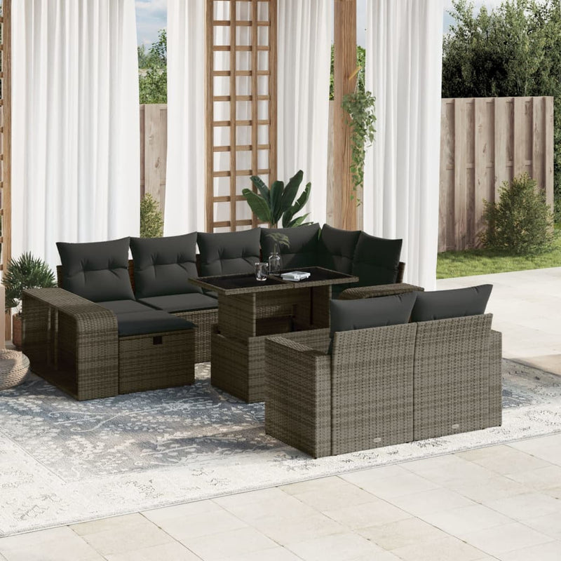 11 Piece Garden Sofa Set with Cushions Grey Poly Rattan