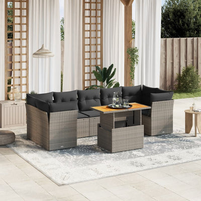 8 Piece Garden Sofa Set with Cushions Grey Poly Rattan