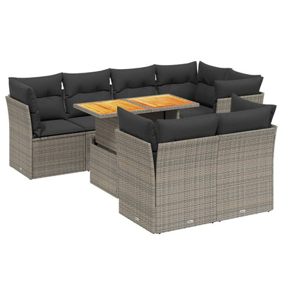 8 Piece Garden Sofa Set with Cushions Grey Poly Rattan