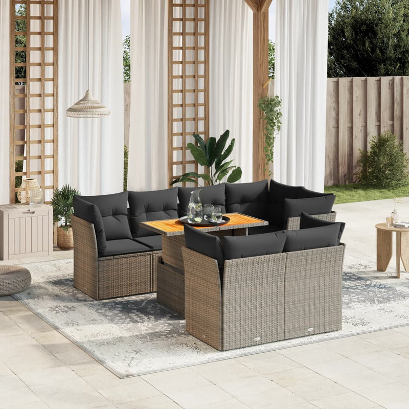 8 Piece Garden Sofa Set with Cushions Grey Poly Rattan