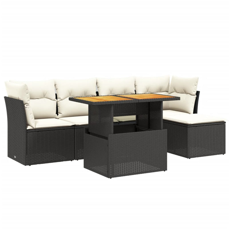 6 Piece Garden Sofa Set with Cushions Black Poly Rattan