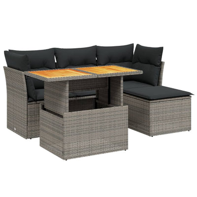 6 Piece Garden Sofa Set with Cushions Grey Poly Rattan