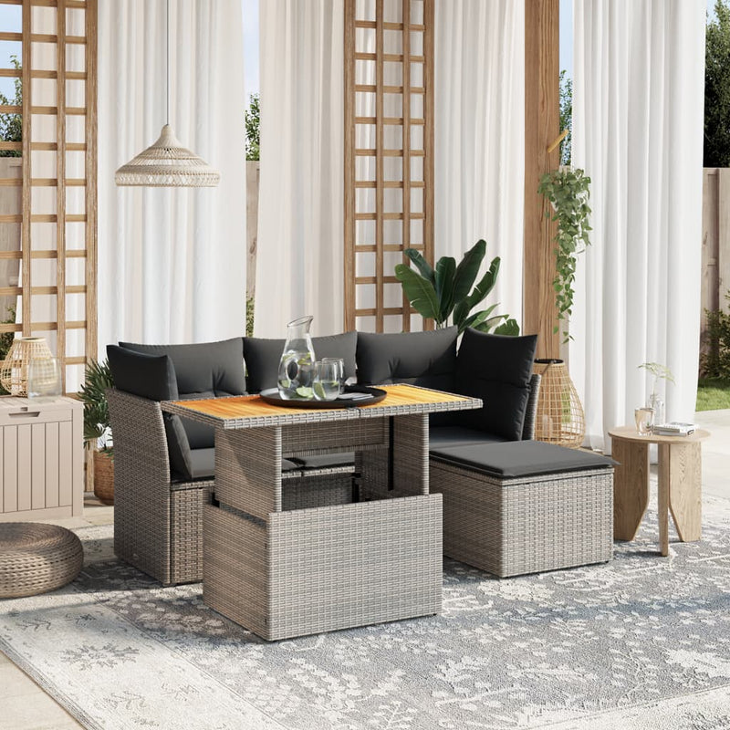 6 Piece Garden Sofa Set with Cushions Grey Poly Rattan