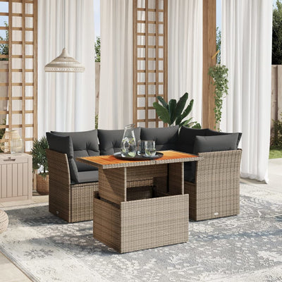 5 Piece Garden Sofa Set with Cushions Grey Poly Rattan