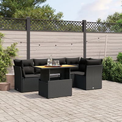 5 Piece Garden Sofa Set with Cushions Black Poly Rattan