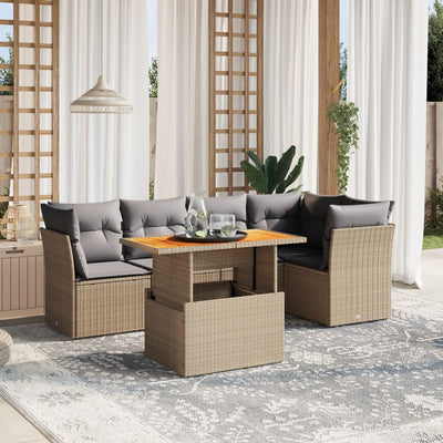 5 Piece Garden Sofa Set with Cushions Beige Poly Rattan