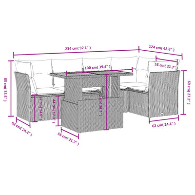 5 Piece Garden Sofa Set with Cushions Grey Poly Rattan