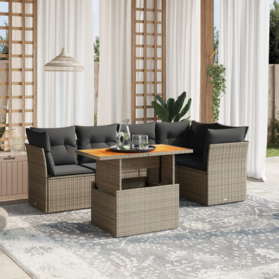 5 Piece Garden Sofa Set with Cushions Grey Poly Rattan