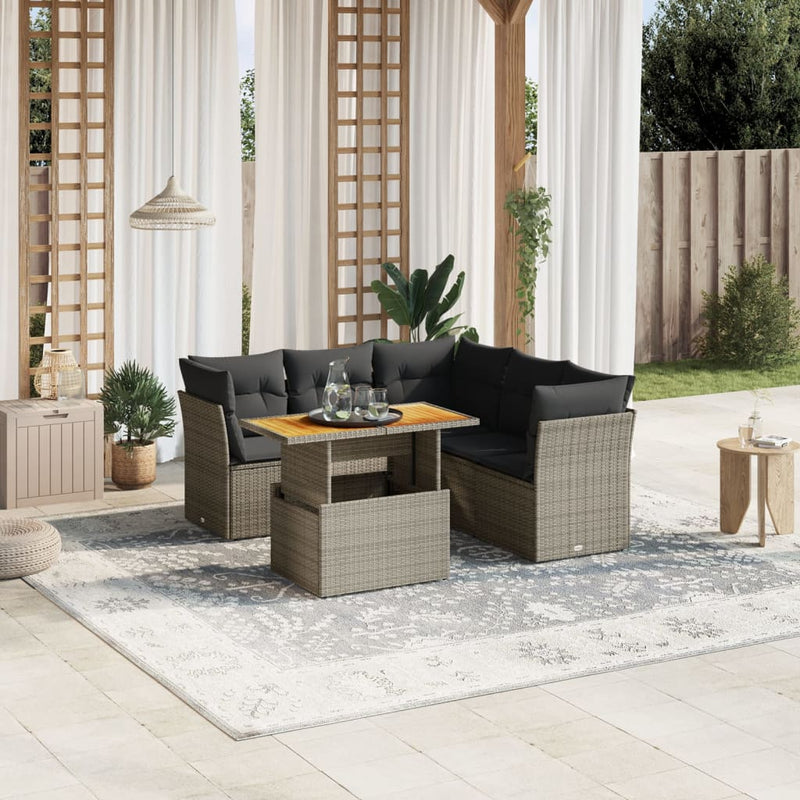 5 Piece Garden Sofa Set with Cushions Grey Poly Rattan