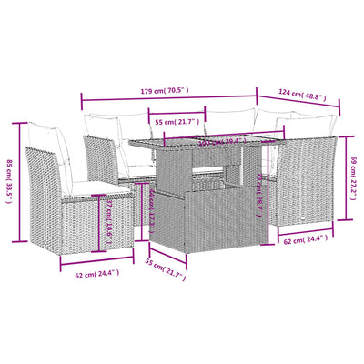 5 Piece Garden Sofa Set with Cushions Grey Poly Rattan