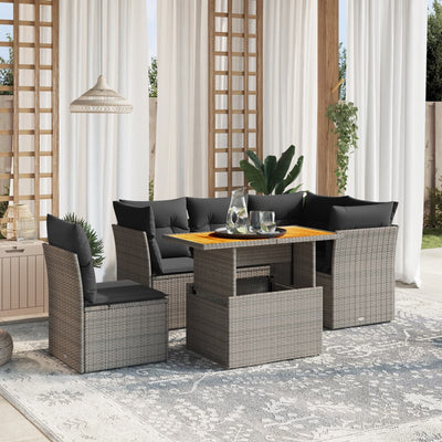 5 Piece Garden Sofa Set with Cushions Grey Poly Rattan