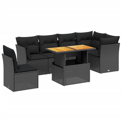 7 Piece Garden Sofa Set with Cushions Black Poly Rattan