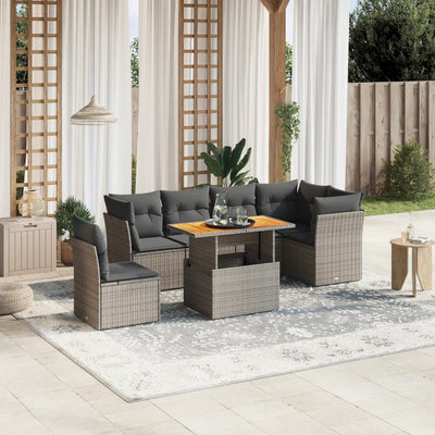 7 Piece Garden Sofa Set with Cushions Grey Poly Rattan