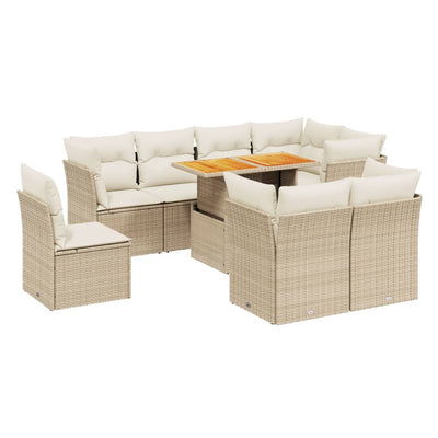 9 Piece Garden Sofa Set with Cushions Beige Poly Rattan