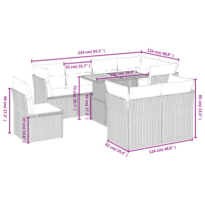 9 Piece Garden Sofa Set with Cushions Grey Poly Rattan