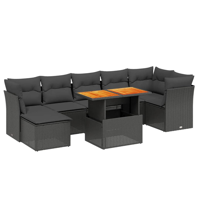 8 Piece Garden Sofa Set with Cushions Black Poly Rattan