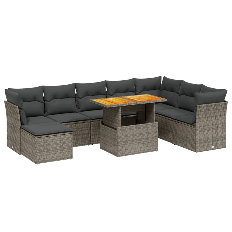 9 Piece Garden Sofa Set with Cushions Grey Poly Rattan