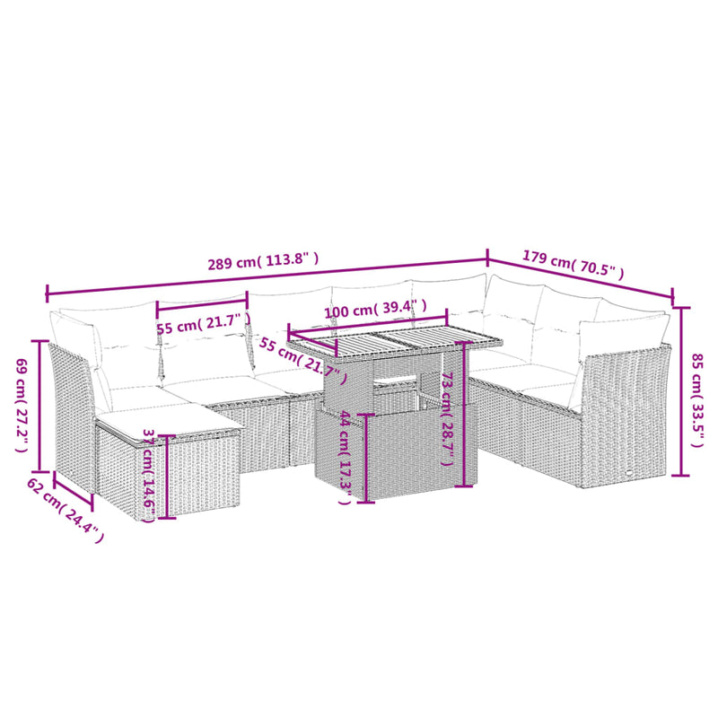 9 Piece Garden Sofa Set with Cushions Grey Poly Rattan