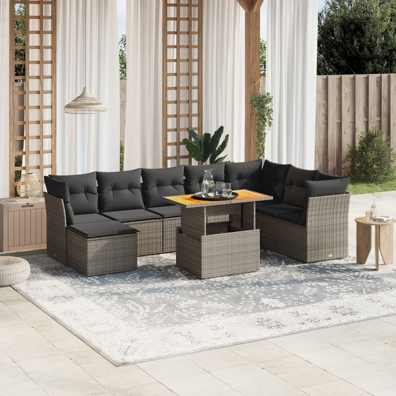 9 Piece Garden Sofa Set with Cushions Grey Poly Rattan