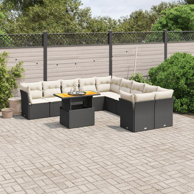 11 Piece Garden Sofa Set with Cushions Black Poly Rattan