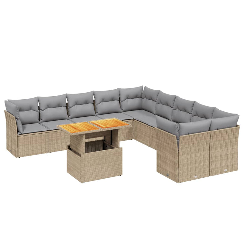 11 Piece Garden Sofa Set with Cushions Beige Poly Rattan